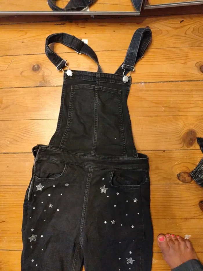 Salopette jean noir denim stretch 36 H&M TBE - photo numéro 3