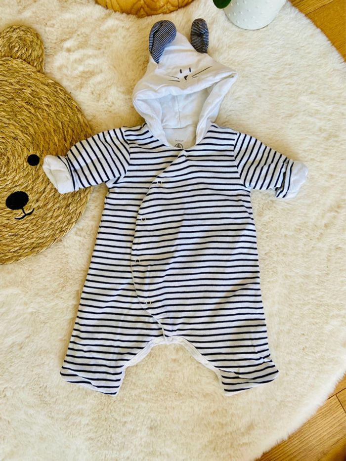 Combinaison Petit Bateau capuche petit chat 1 mois