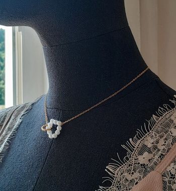 Collier chêne ra du cou acier inoxydable perles BEIGE