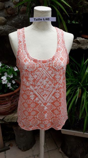 Débardeur fantaisie orange et blanc