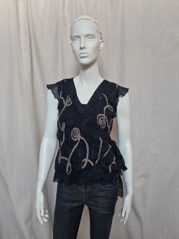 Blouse noir croisée motif marron Taille S