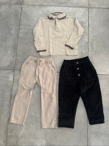 Lot de 2pantalons Zara beige et velours à rayures taille 2/3 ans avec polo beige Okaïdi