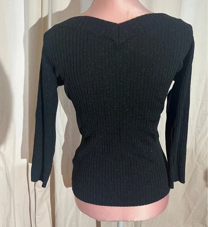 Pull à paillettes noir col en V taille 2 Autre Ton en parfait état - photo numéro 3