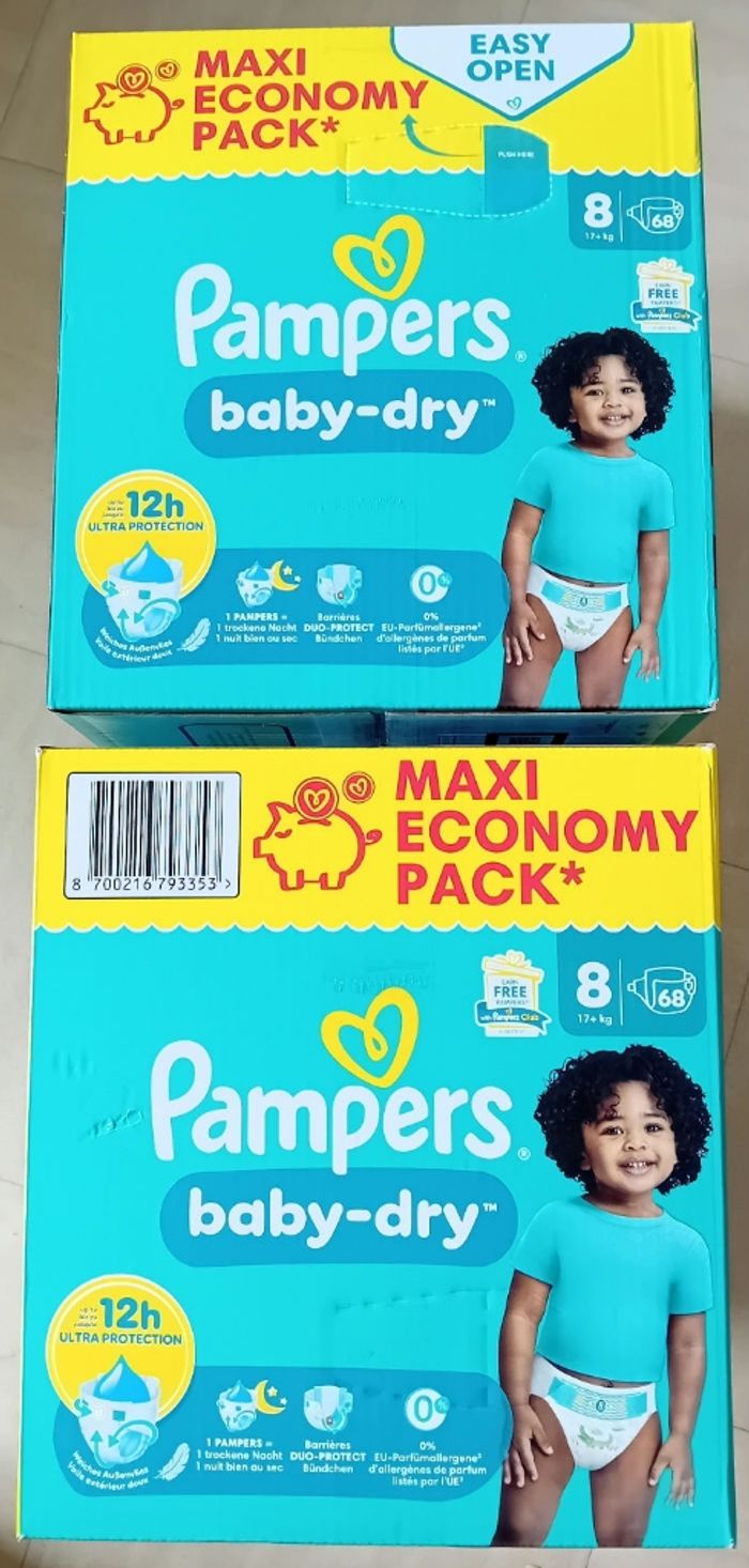 2 cartons pampers baby dry taille 8.