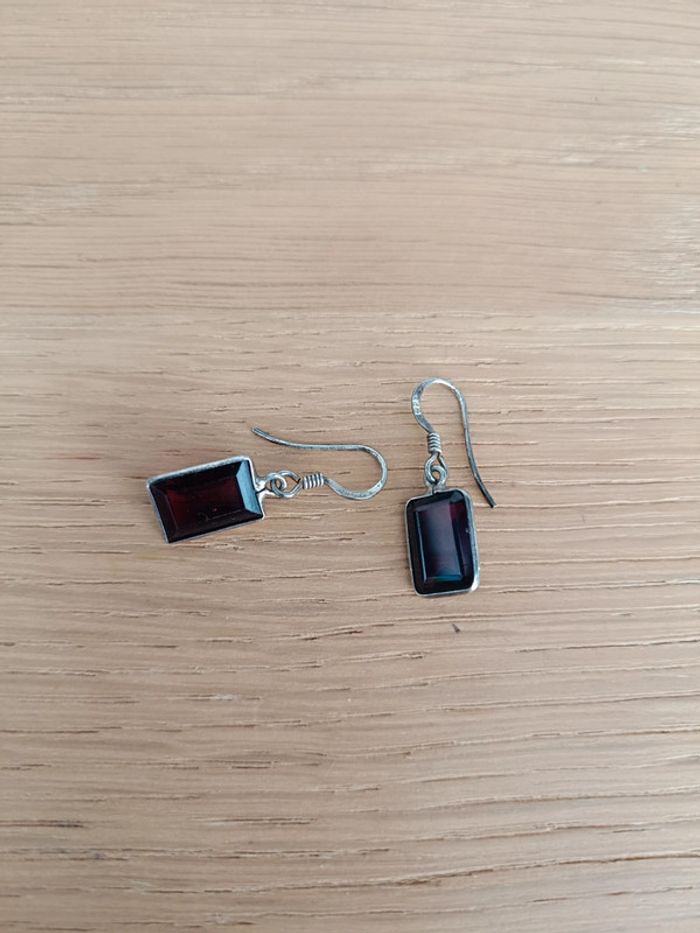 Boucles d'oreilles pendantes pierre grenat - photo numéro 9
