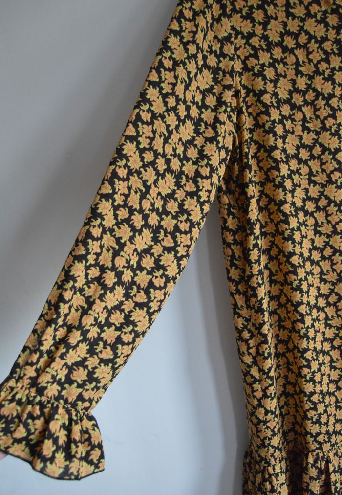 Scotch & Soda robe courte imprimée – Taille 42 – Motif floral moutarde sur fond noir - photo numéro 2