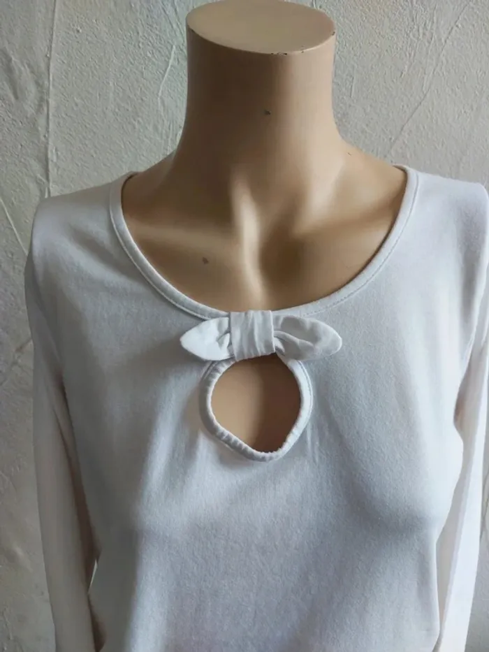 T-shirt Blanc à Manches Longues avec Nœud Taille L - photo numéro 3