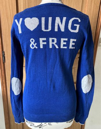 Pull bleu roi liséré gris argenté taille 42/44