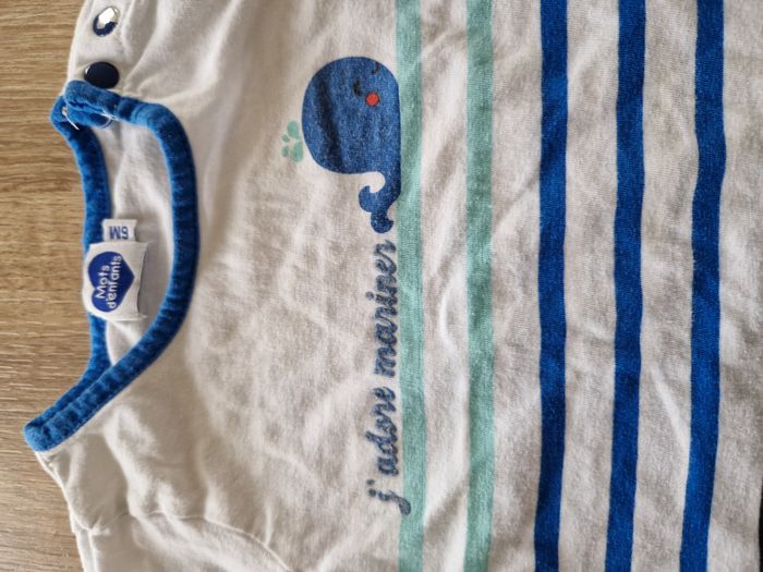 T-shirt Manches Longues Marinière Baleine Mots d'enfants - 6 mois - photo numéro 2