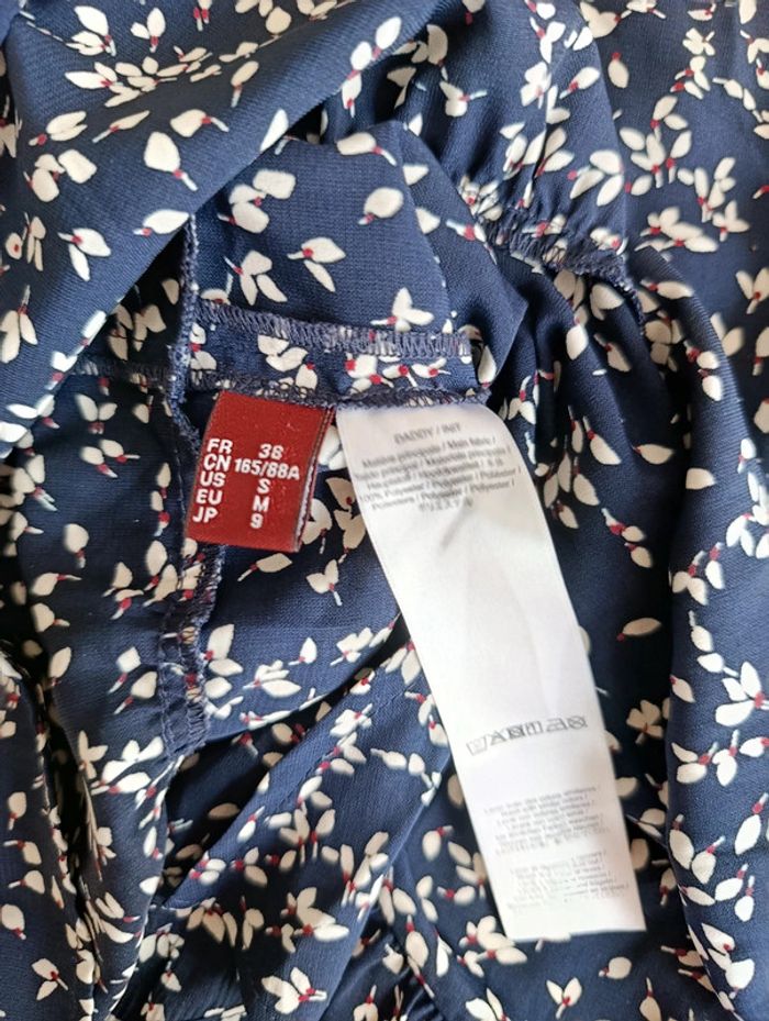 Blouse haut top cache coeur Comptoir des cotonniers 38 bleu marine et blanc ceinture assortie - photo numéro 9