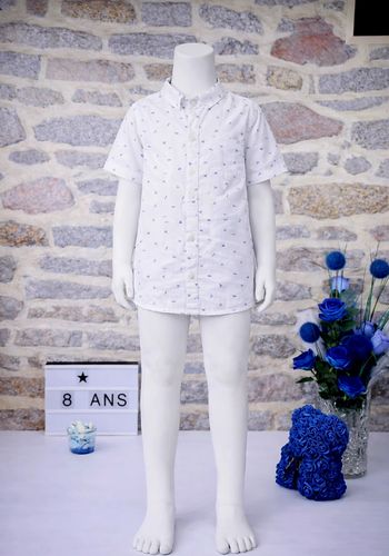 Chemise manches courtes blanche et bleu Garçon taille 8 ans marque Okaidi 🎸 