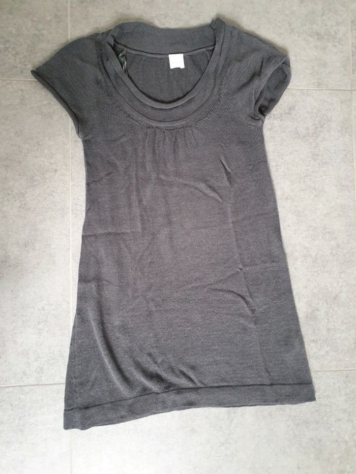 Tunique manches courtes maille fine grise
