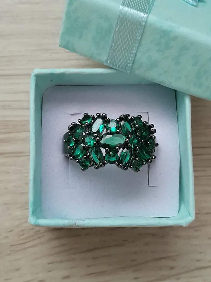 Bague style bohème, large bande de pierres couleur vertes taille 60 - photo numéro 2