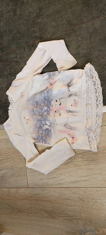 T shirt blanc, manches longues, avec dessin de licorne, H&M, 2/4 ans
