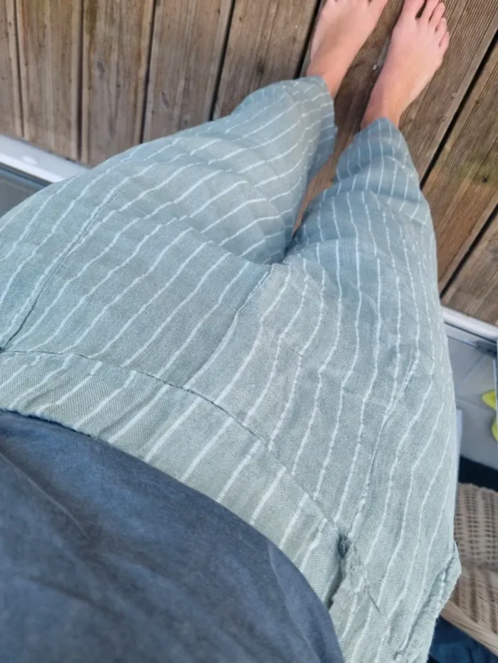 Pantalon en lin rayures kaki - photo numéro 6