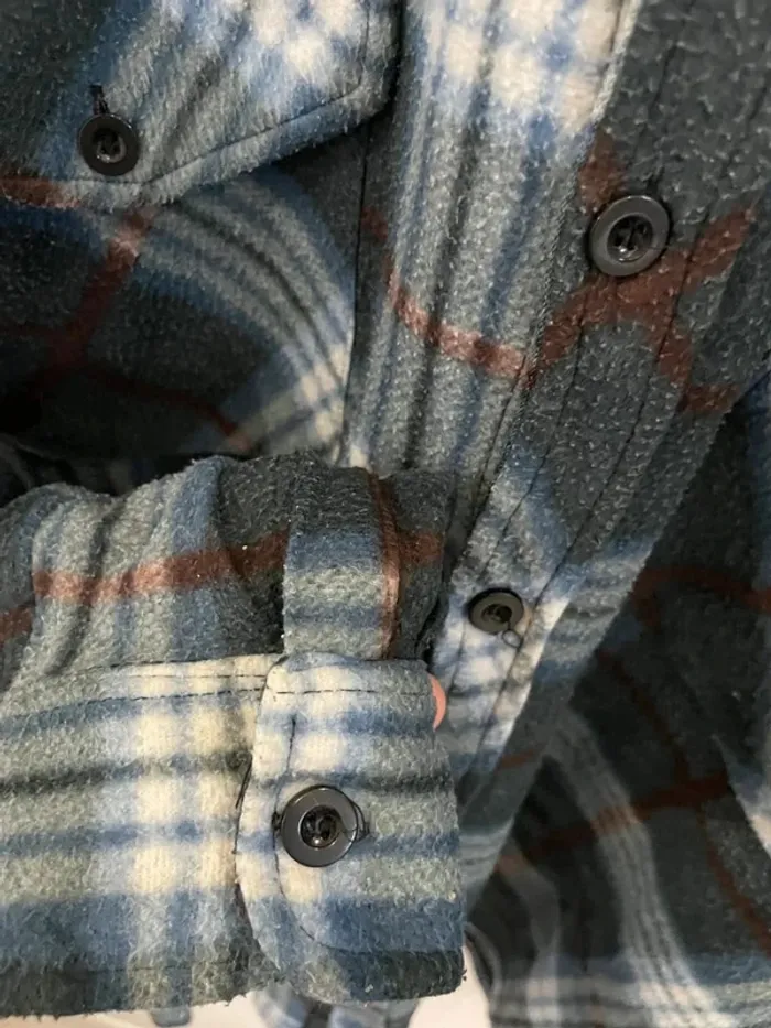 Lumberjack Flannel Plaid Polaire shirt chemise blue white brown Mens XXXL - photo numéro 6