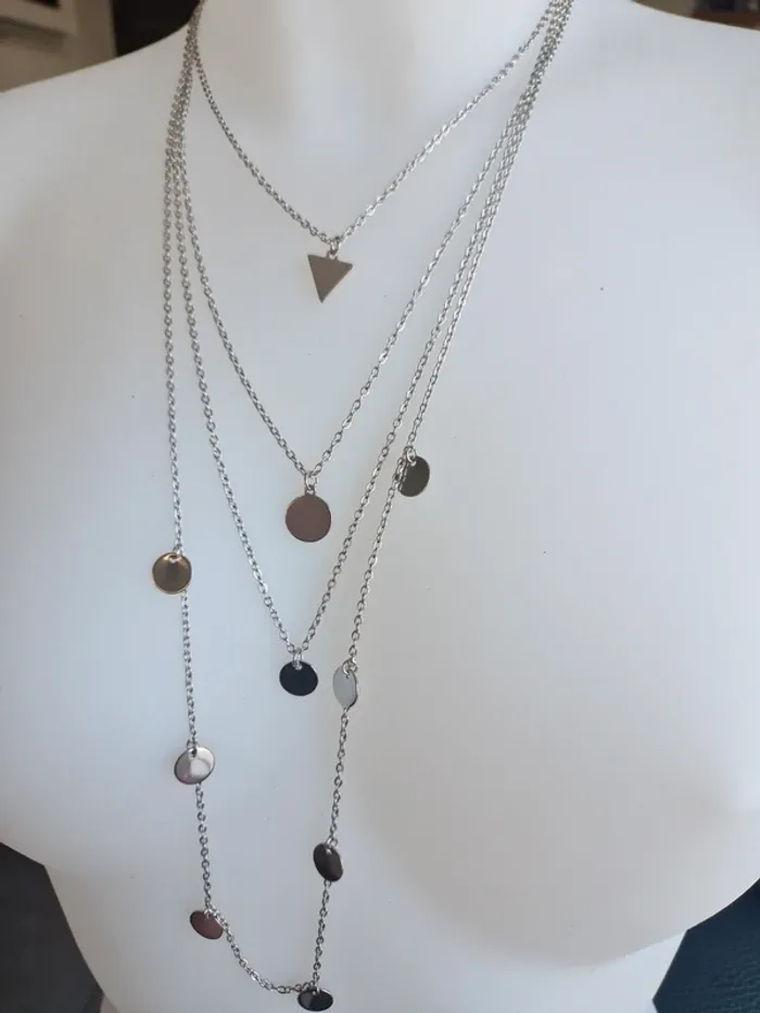 Collier fantaisie argenté multi rang style cascade - photo numéro 2