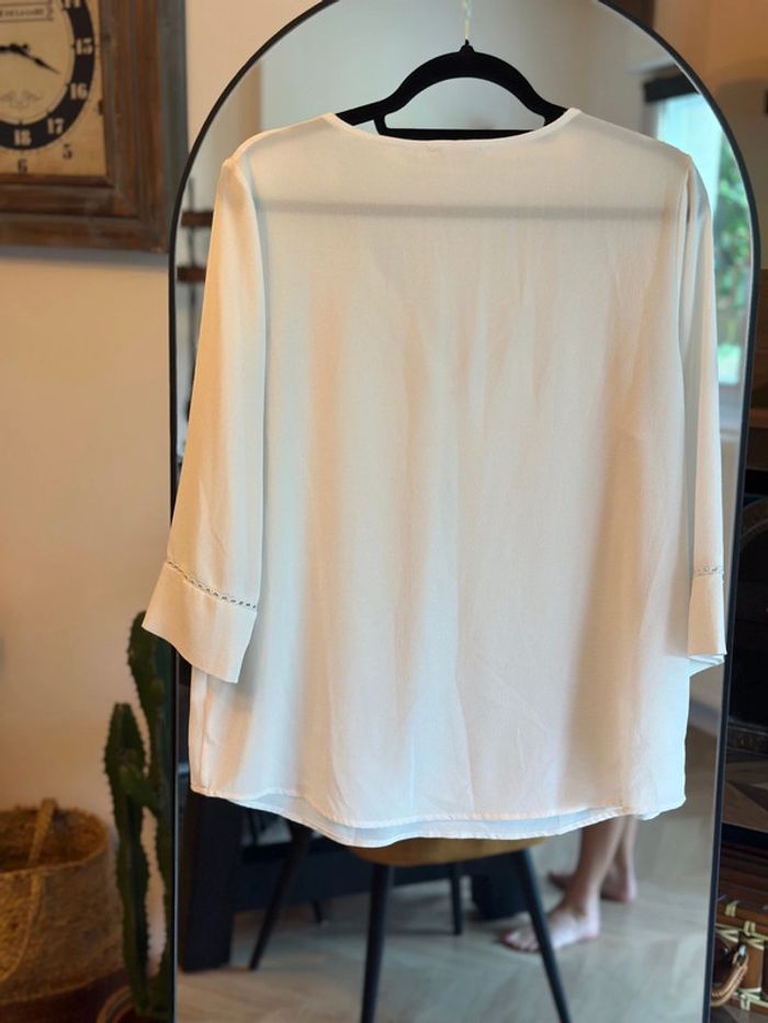 Blouse manches 3/4 blanc uni Ycoo taille L - photo numéro 4
