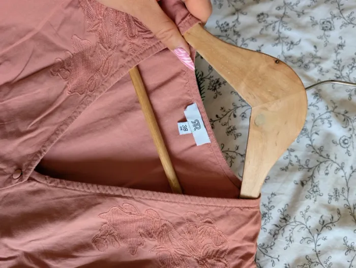 Blouse coton manches courtes vieux rose manches ballon broderie moderne minimaliste Taille 38 - photo numéro 6