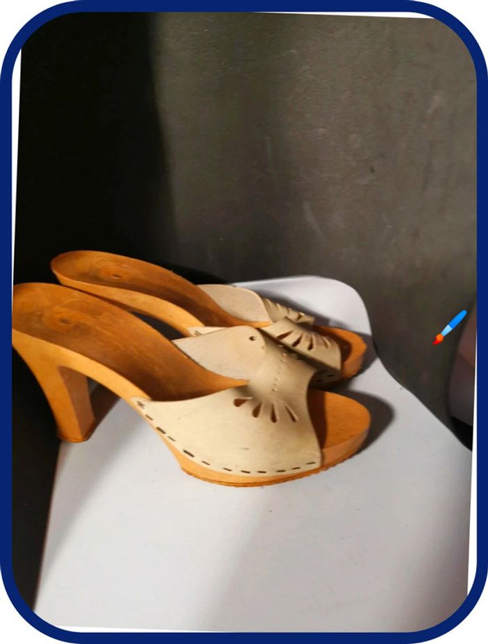 très belle sandale bois véritable cuir vintage taille 40 - photo numéro 9