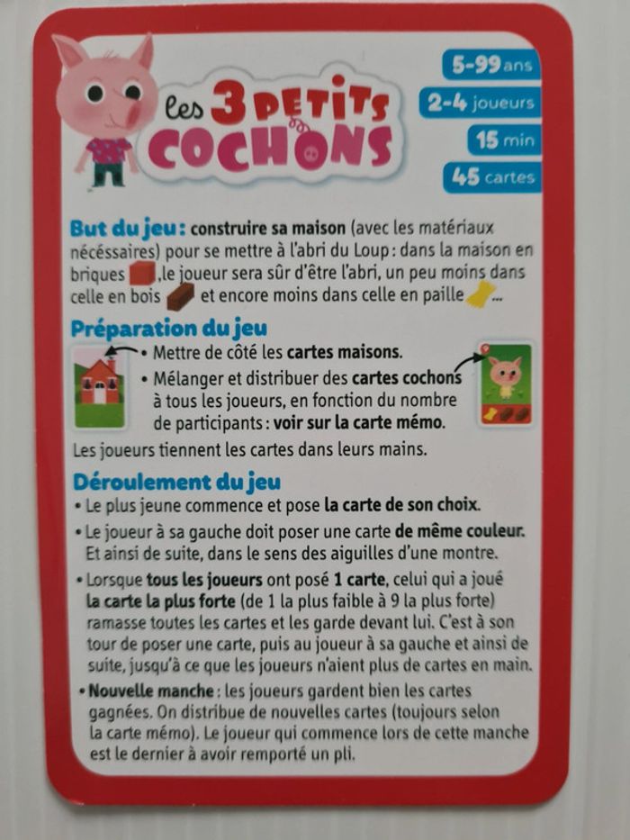 Jeu de société/de cartes "Les 3 petits cochons" complet, comme neuf, idéal pour offrir - photo numéro 5