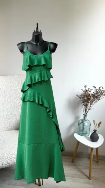 Robe longue vert sapin avec fente taille unique