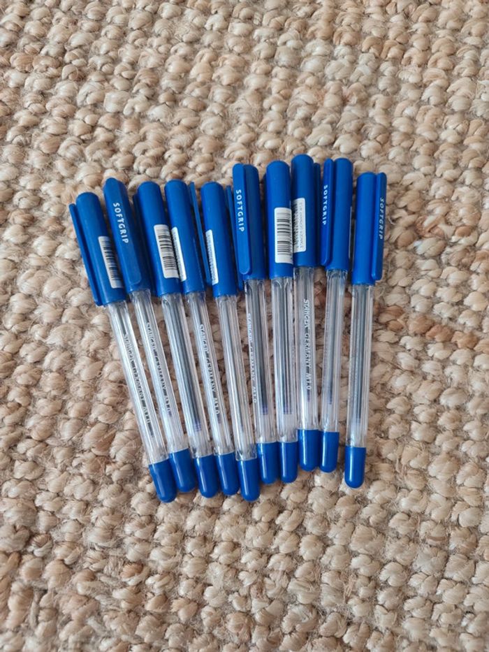 10 stylos à bille bleus