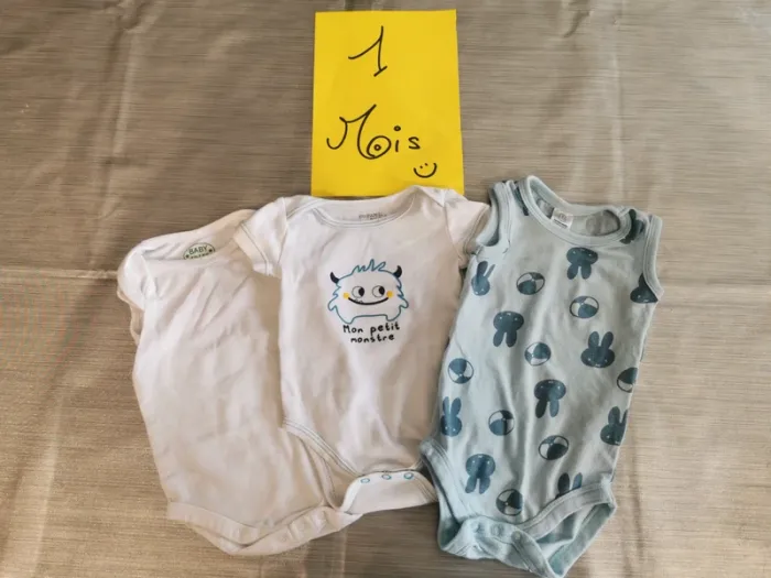 Lot de 3 bodies garçon 1 mois