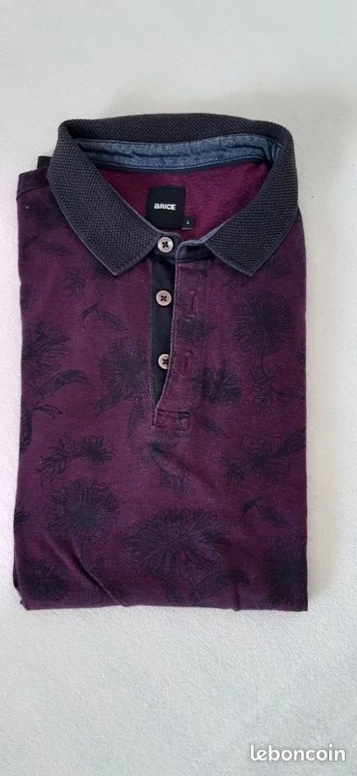 Polo violine motifs fleurs noires / Brice / Taille L - photo numéro 7