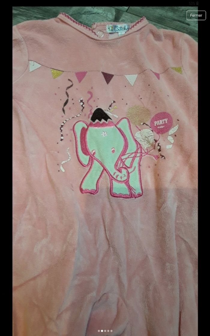 Grenouillere rose éléphants - photo numéro 2