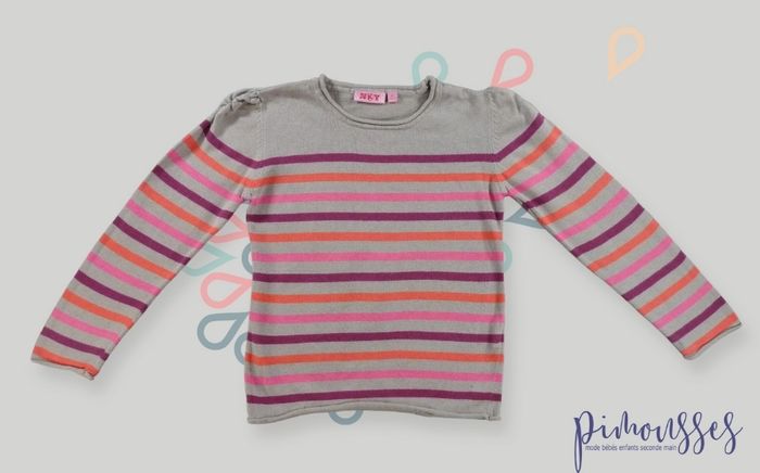 Pull tricot fin gris rose rouge bordeaux rayures Nky 8 ans 128 cm fille