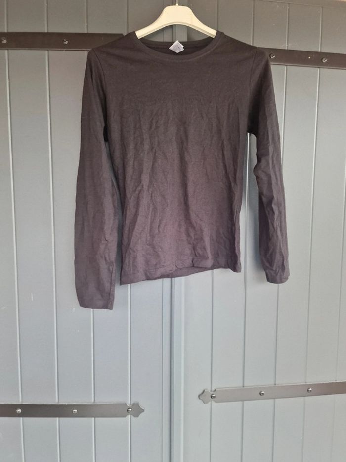 T shirt noir manches longues basique 100% coton - photo numéro 3