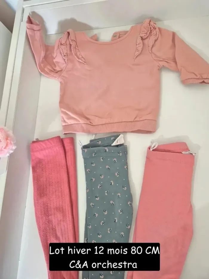 Lot hiver 9 - 12 mois 80 cm C&A baby ensemble joggings et sweat dernière collection - photo numéro 2