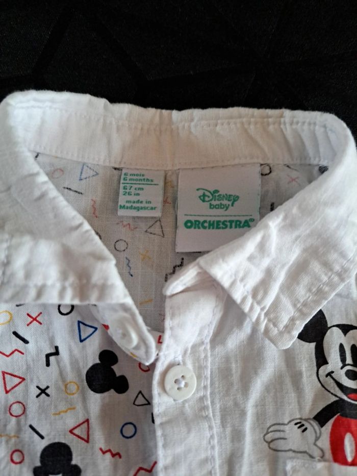 Magnifique ensemble salopette short et chemise manche courte mickey 6mois 100%coton - photo numéro 11
