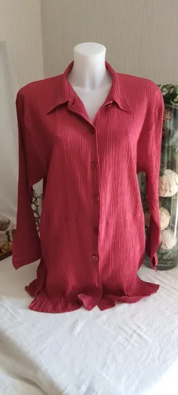 Chemisier femme plissé manche longue rose Fuchsia taille XL