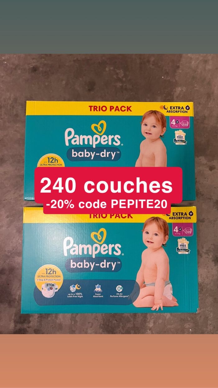 240 couches taille 4 + Pampers baby dry extra absorption