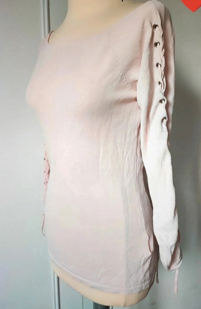 🌸haut manches longues rose poudré avec lacets taille 36 38 extension marque Nicole - photo numéro 2