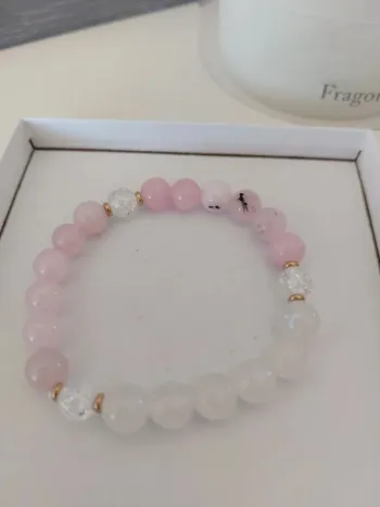 Bracelet pierres naturelles quartz rose et blanc