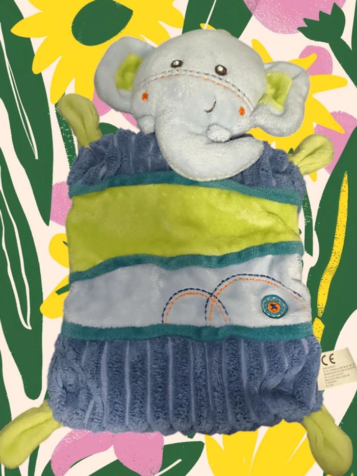 Doudou éléphant bleu Vert Nicotoy