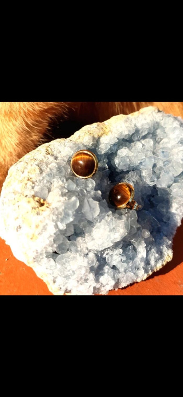 Boucles d'oreilles Clous Oeil du tigre - photo numéro 2