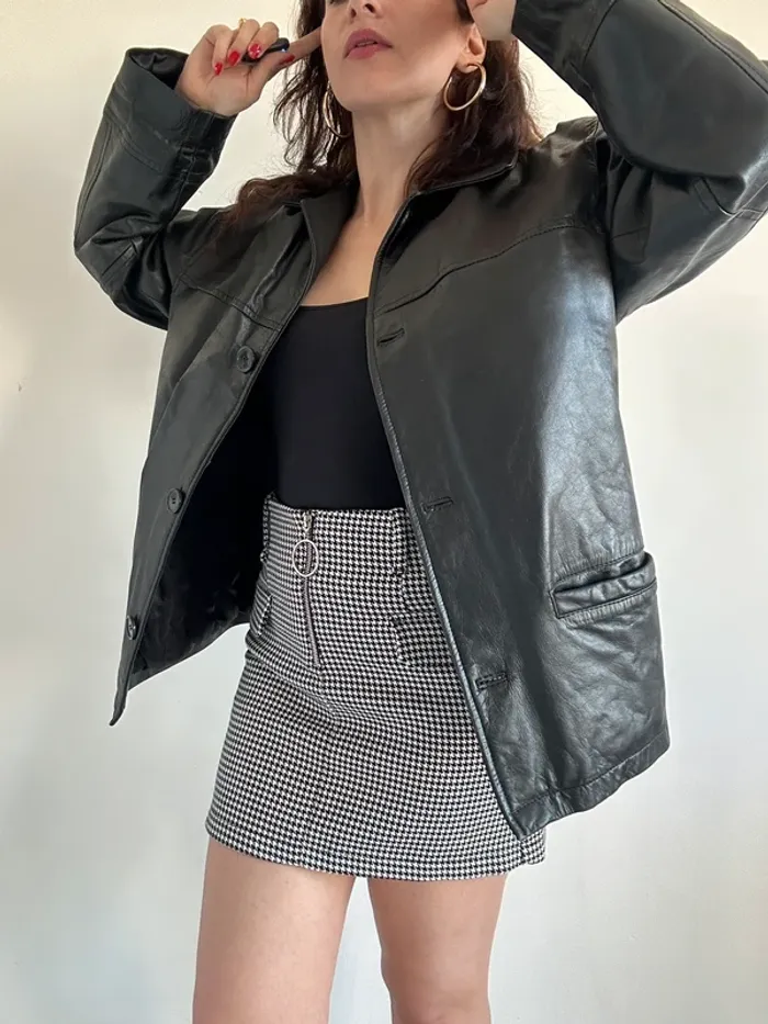 Veste en cuir vintage noire taille M/L - photo numéro 3