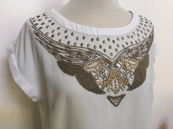 Blouse / T-shirt à perles écru - Vero Moda - T.M - photo numéro 2