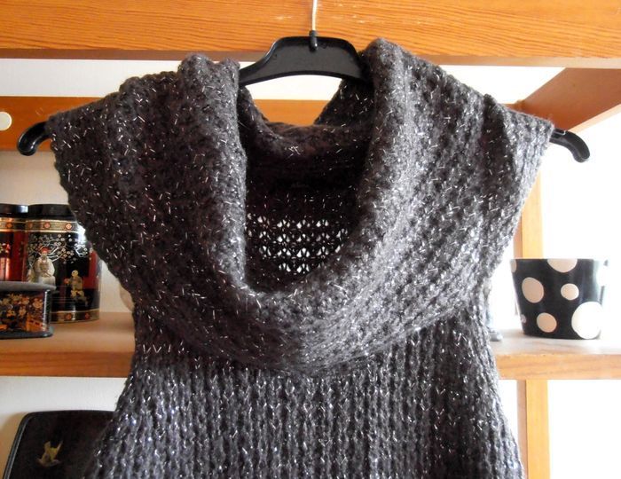 Pull en mailles femme, col roulé, Mim, taille M 38, gris, fils argentés - photo numéro 2