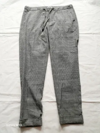 Pantalon femme blanc à motif noir et bleu Gémo taille 44