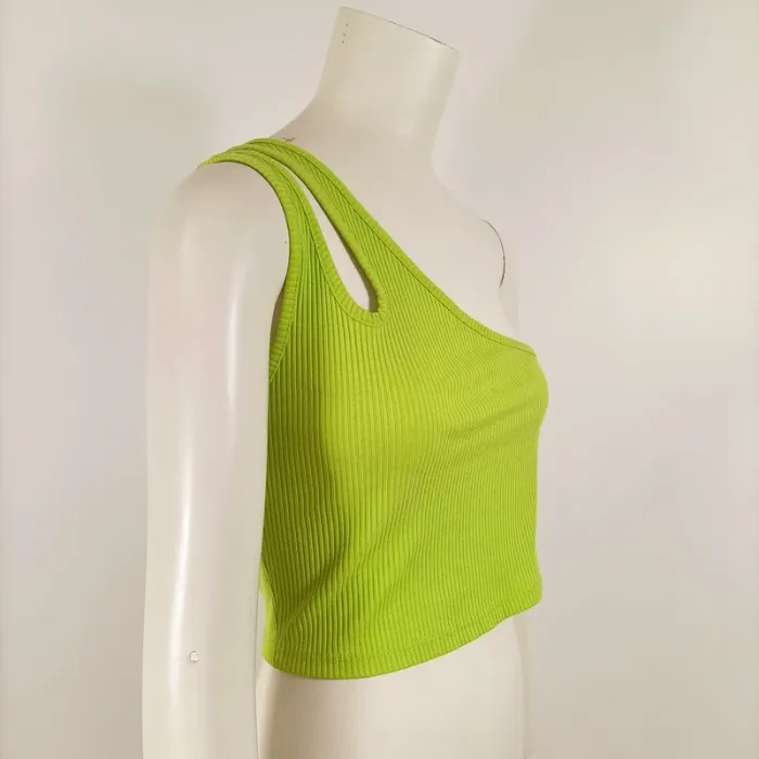 Top asymétrique vert anis côtelé à une bretelle PelinYar – taille L A910 - photo numéro 8