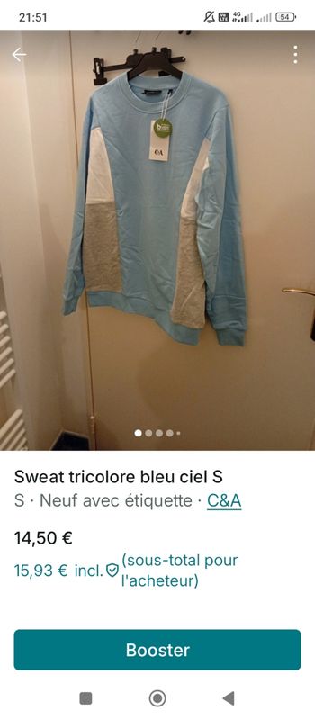Sweat tricolore bleu ciel S