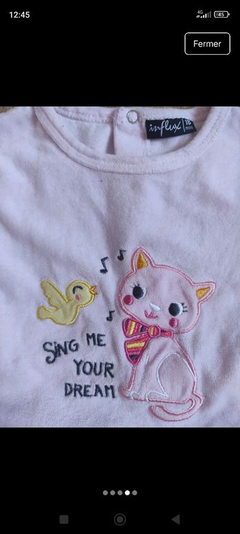 Pyjama bébé fille 18 mois imprimé chat et oiseau