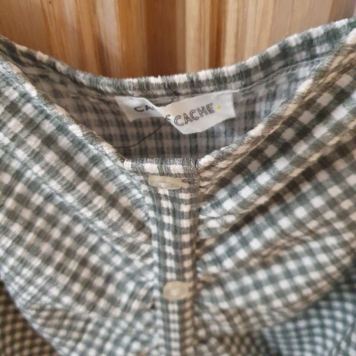 Très joli hait en vichy blanc et vert olive Taille XL Cache cache - photo numéro 3