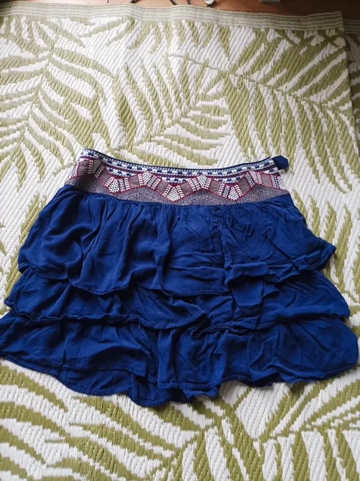Jupe courte bleue d'été ethnique Camaïeu T36