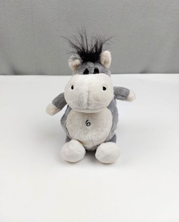 Peluche doudou âne gris blanc crème 25 cm spirale ventre yeux noirs Corse ??